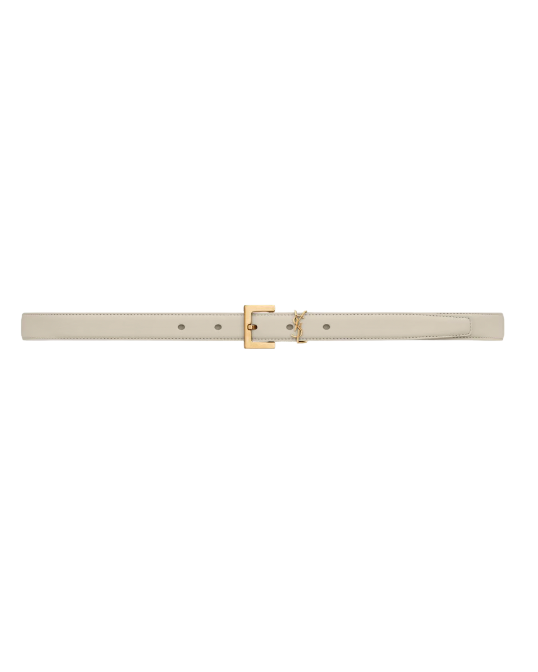 White YSL Cassandre Fine Belt in smooth leather