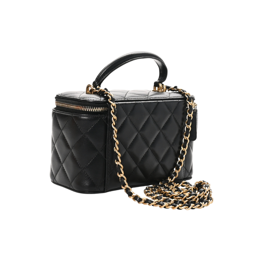 Lambskin Quilted Small Top Handle Vanity Case