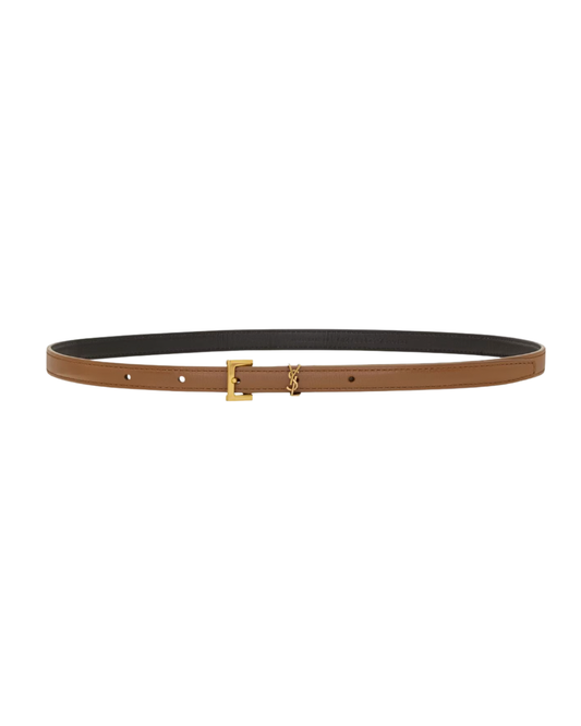 Camel YSL Cassandre Fine Belt in smooth leather