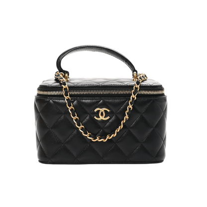 Lambskin Quilted Small Top Handle Vanity Case