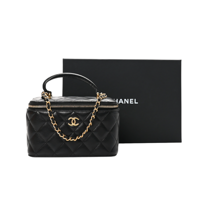 Lambskin Quilted Small Top Handle Vanity Case